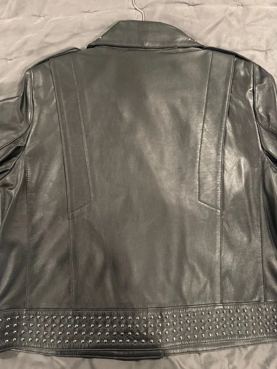 Saint + Sofia Large L Black Studded Leather Moto Jacket NWT - Picture 6 of 6
